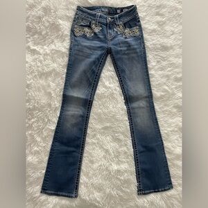Miss Me Blue Flare Jeans with Embroidery
